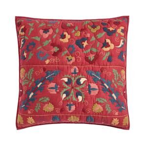 Pottery Barn Mazie Suzani Quilted EURO Pillow Sham Cover Embroidered Red NWT